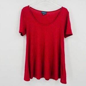 Modcloth Size Medium Berry Red Short Sleeve Scoop Neck Waffle Knit Tunic Top